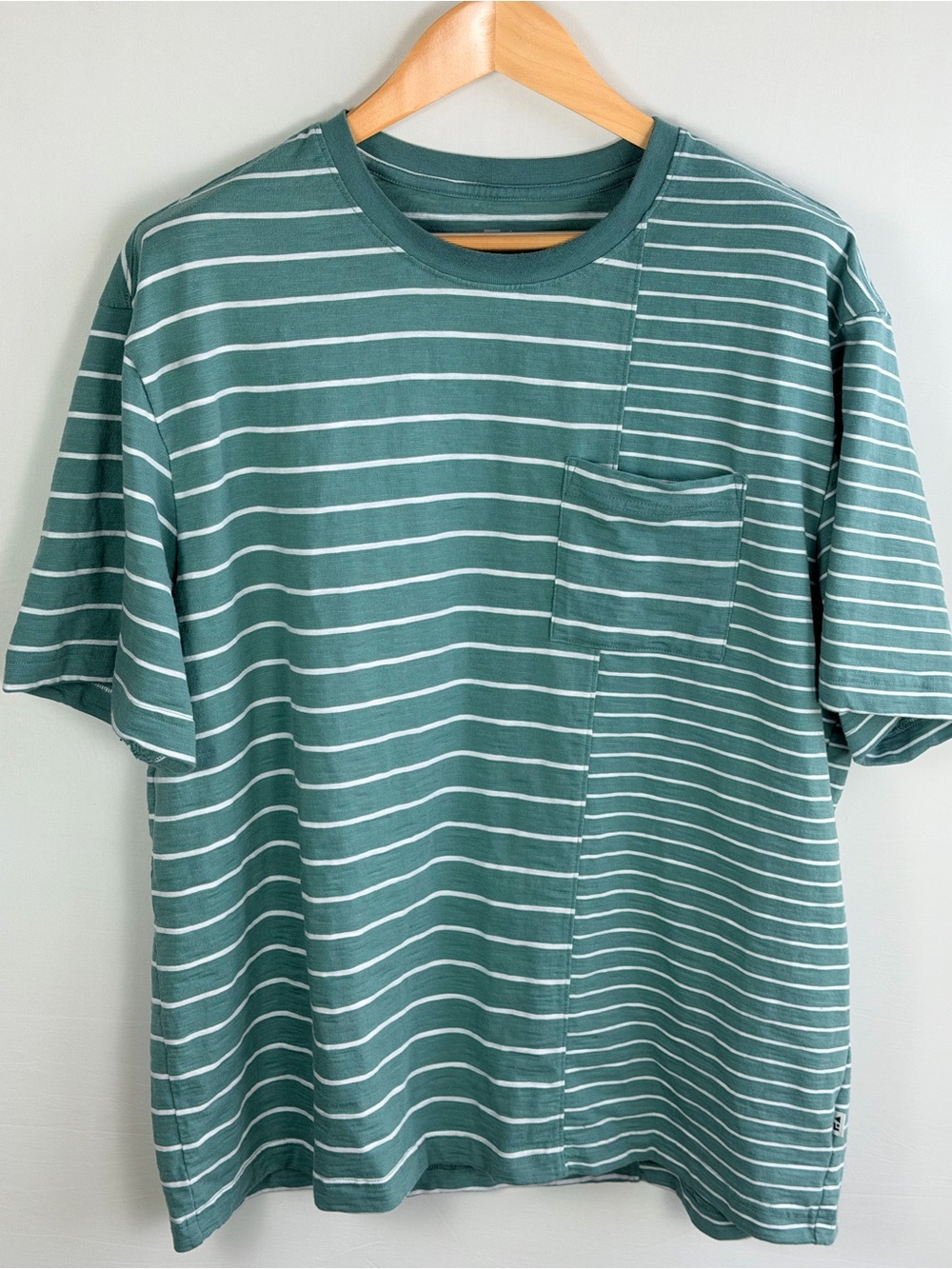 Free Assembly Oversized Green White Striped Pocket Tee XL
